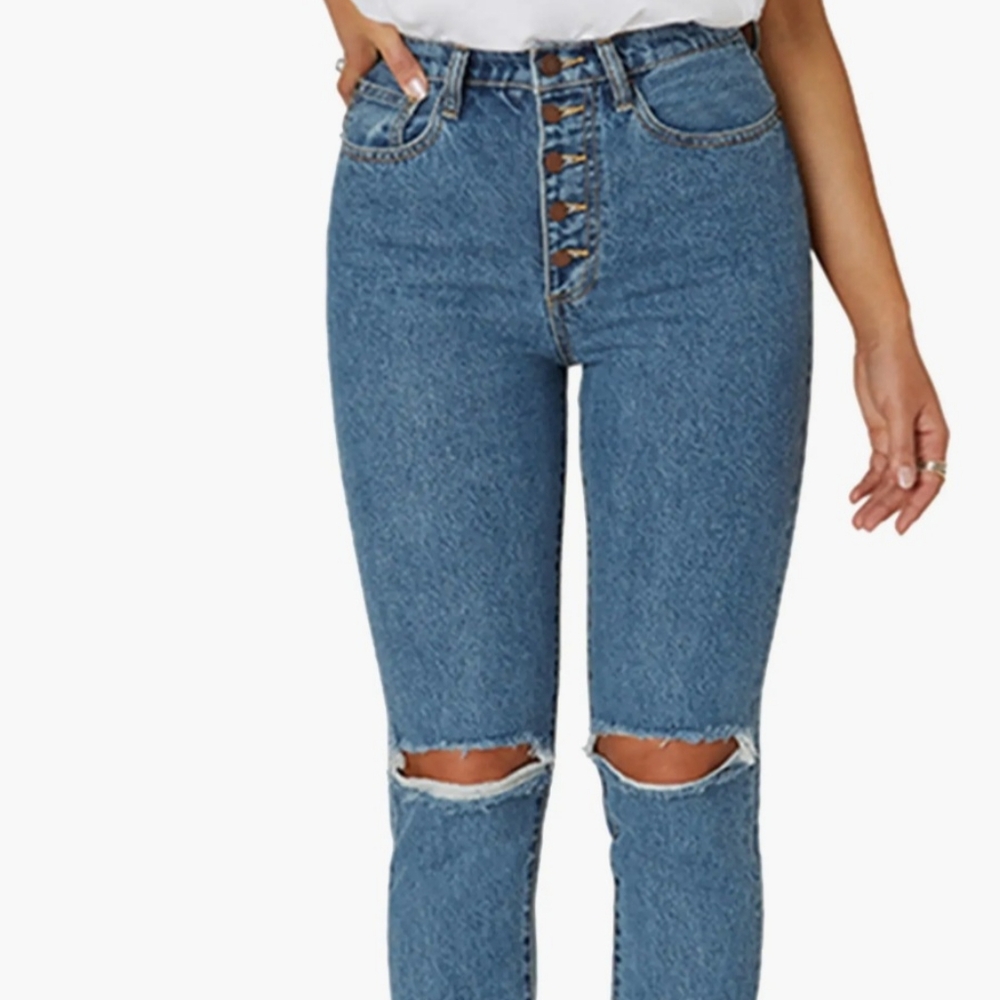 NWT WEWOREWHAT The Danielle Exposed Button High Waist Jeans (Size: 24)